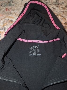 HeartSoul Women's M Black Hooded Scrub Jacket Pink Trim Snap Hood Work